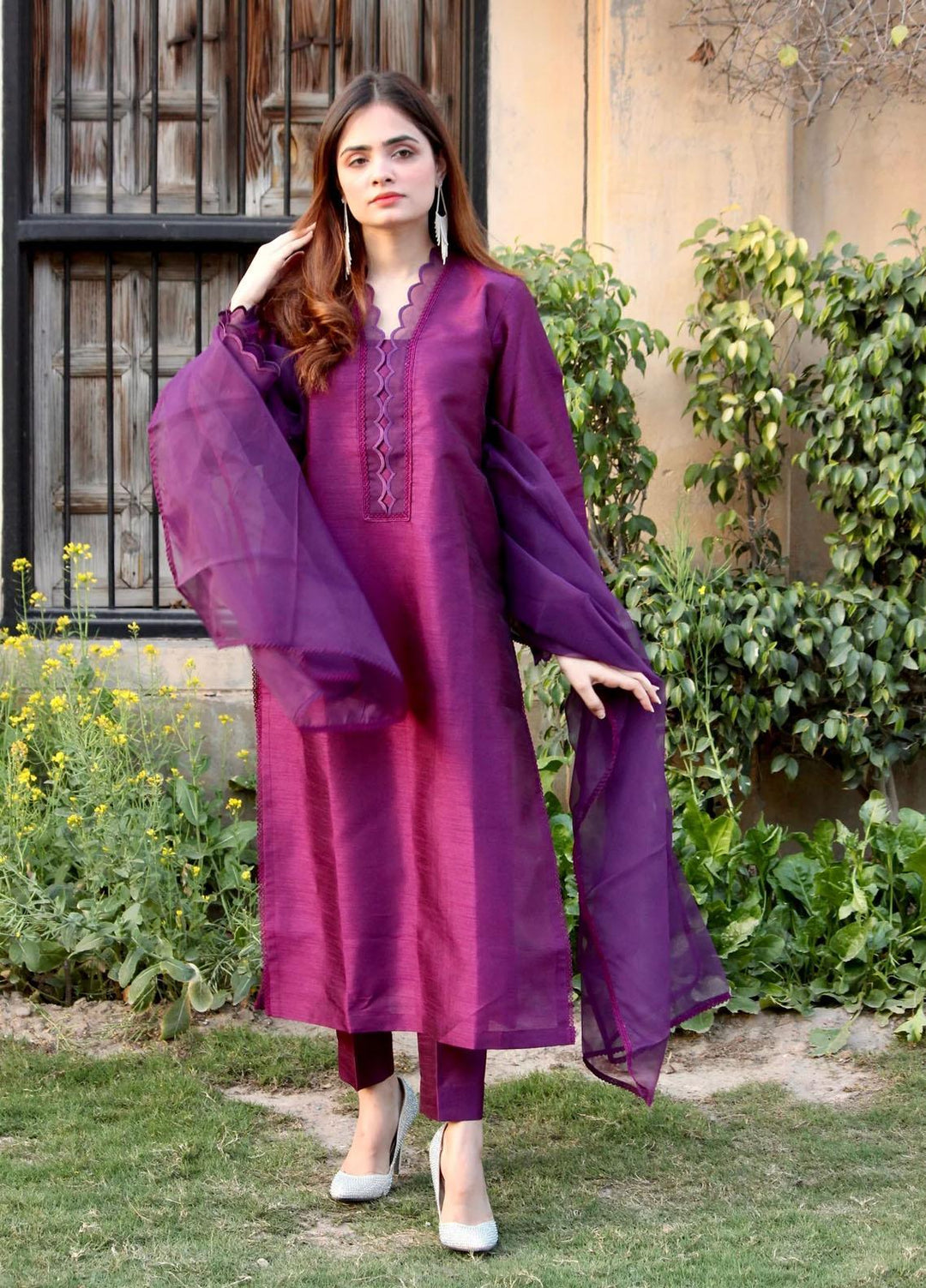 Naaz Couture Luxury Pret  Raw Silk 3 Piece Suit NC23SF Royal Purple
