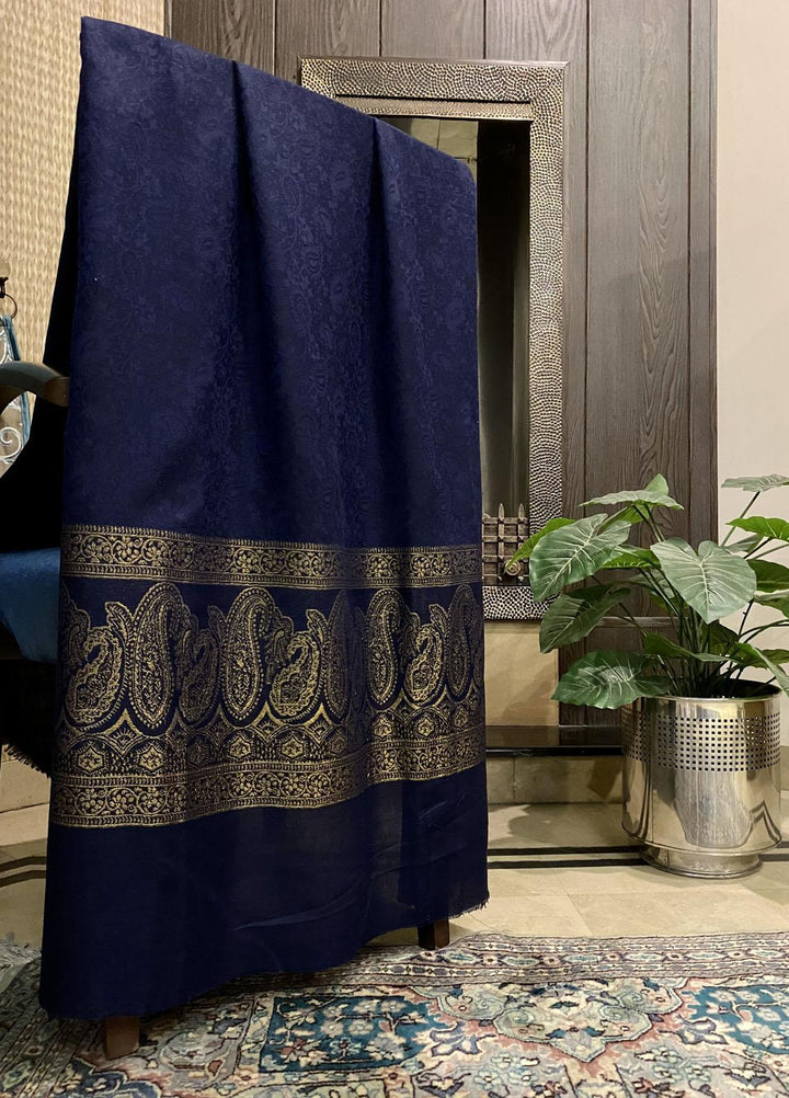 Naaz Couture  Wool  Shawls Navy Blue Wool Zari-02 - Winter Wool Shawls