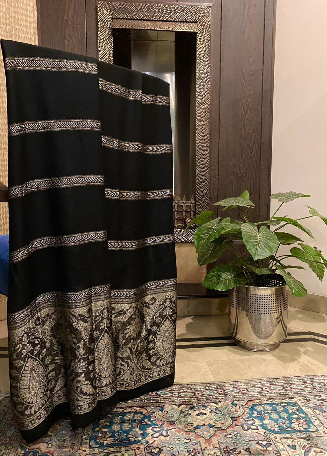 Naaz Couture  Wool  Shawls Black Wool Light copper Zari-04 - Winter Wool Shawls