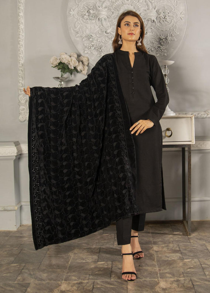 Naaz Couture  Velvet  Black Velvet Shawl With Black Schiffli Embroidery - Women Shawls