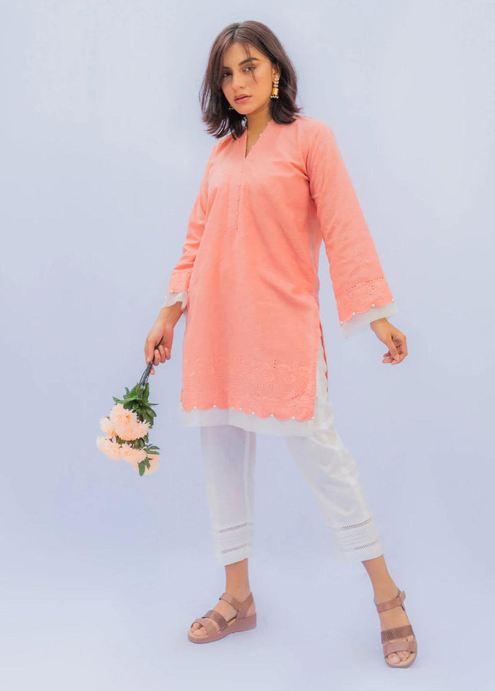 Naaz Couture Pret Casual Lawn Kurti NC22NK Coral Pink Chikankari Shirt
