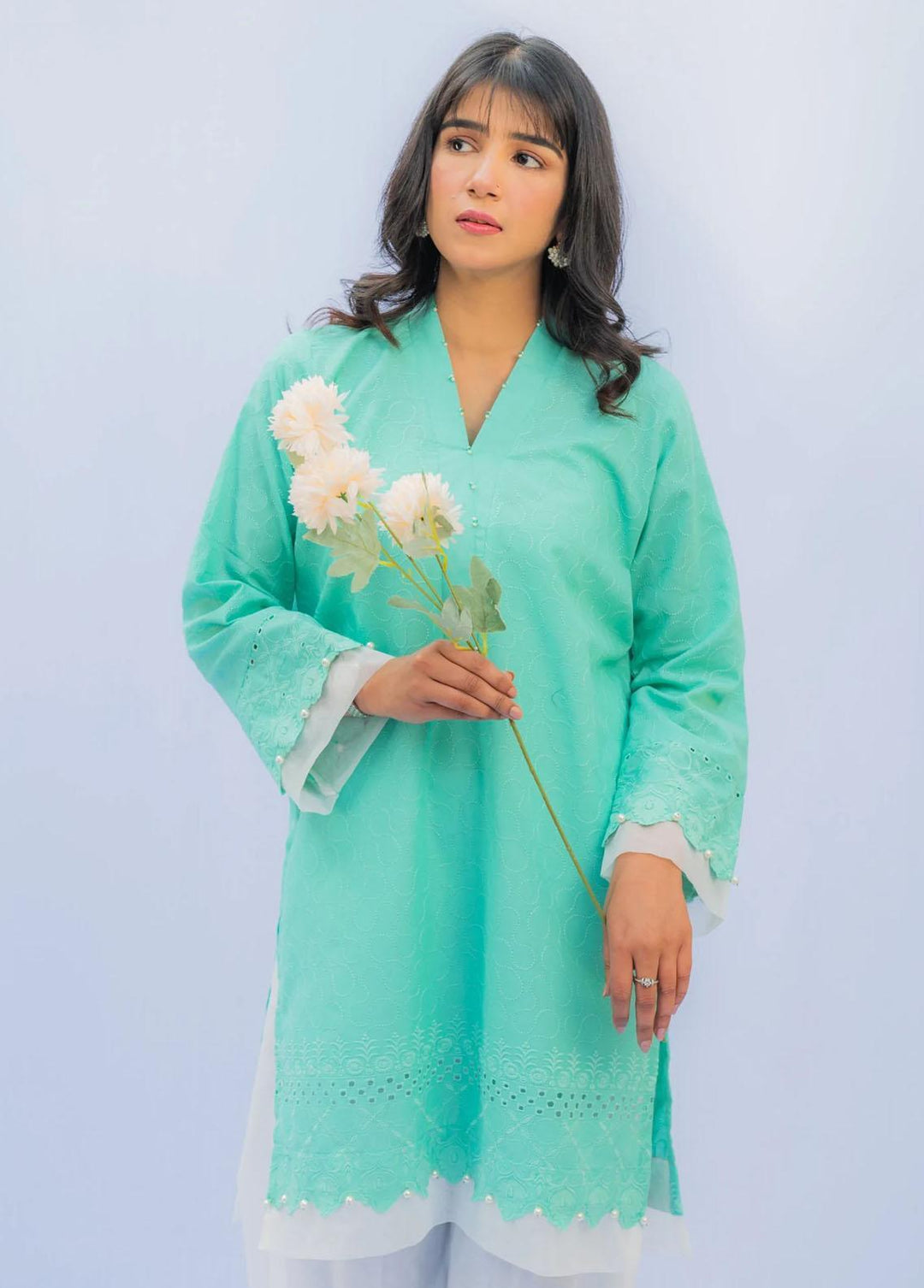 Naaz Couture Pret Casual Lawn Kurti NC22NK Sea Green Chikanari Shirt