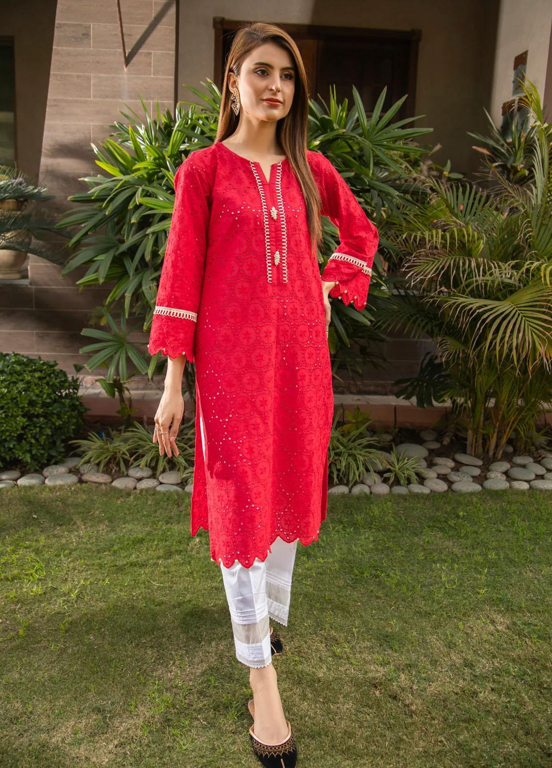 Naaz Couture Casual Pret  Chikankari Lawn Kurta NC23NK-2 Red