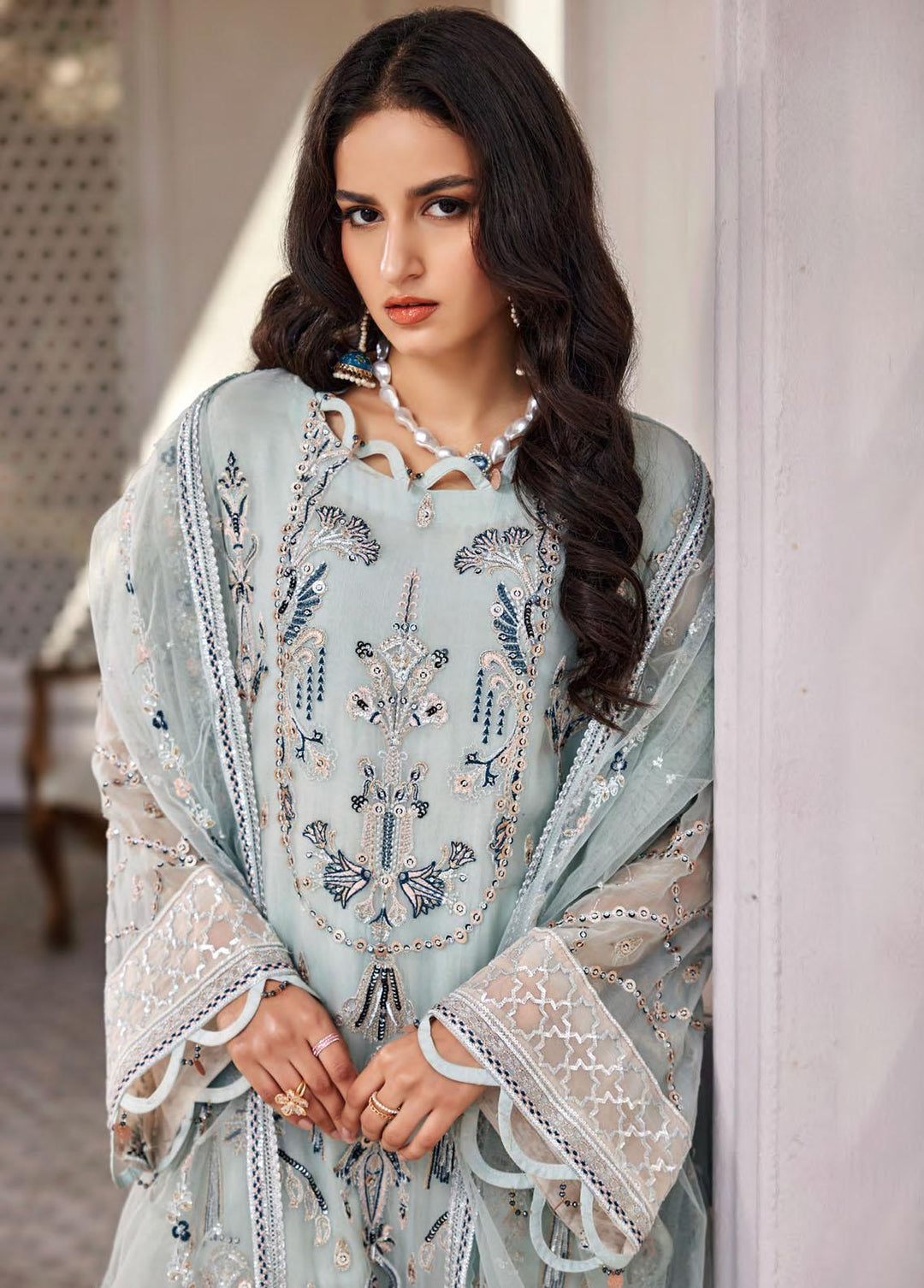 Nafasat By Emaan Adeel Embroidered Chiffon Suits Unstitched 3 Piece EA23-N2 NF-202 - Luxury Collection