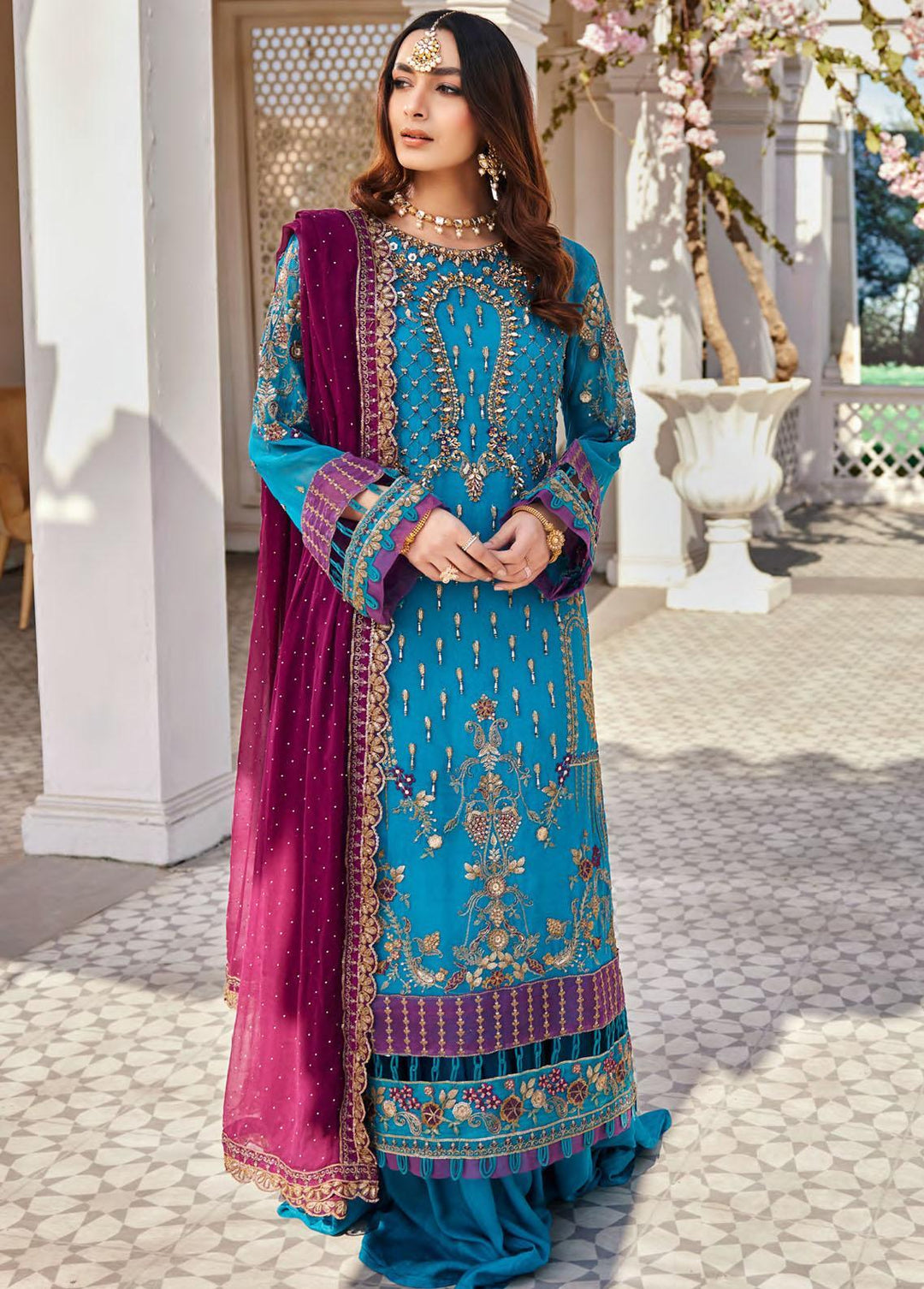 Nafasat By Emaan Adeel Embroidered Chiffon Suits Unstitched 3 Piece EA23-N2 NF-203 - Luxury Collection