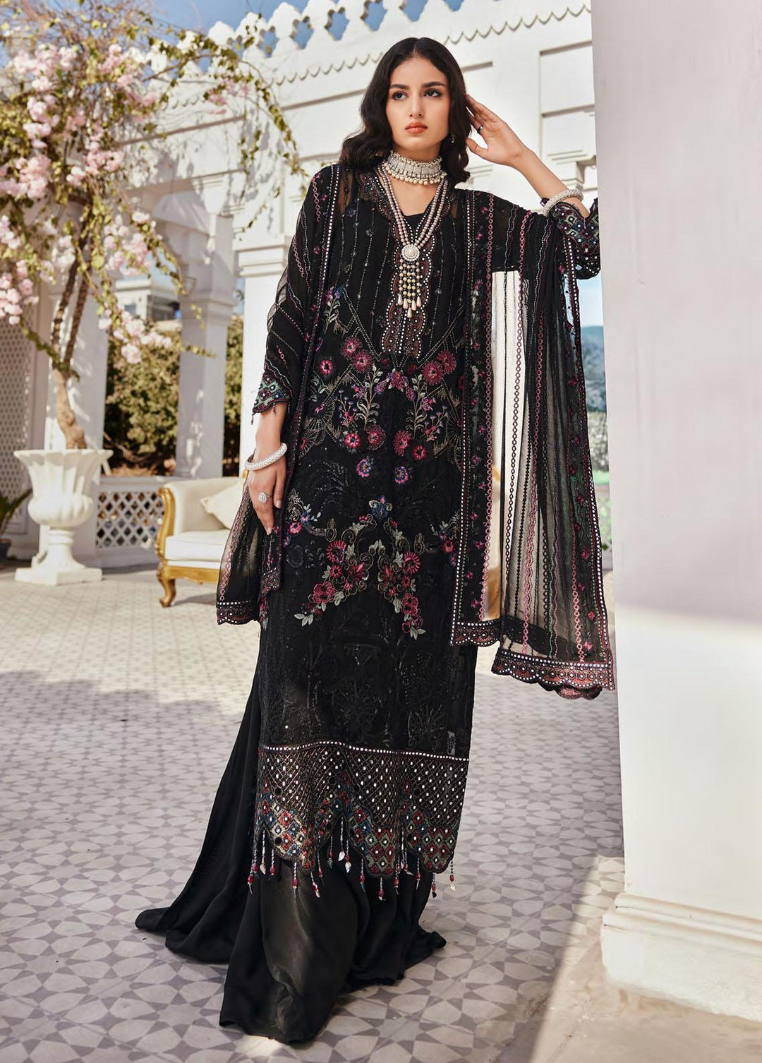 Nafasat By Emaan Adeel Embroidered Chiffon Suits Unstitched 3 Piece EA23-N2 NF-204 - Luxury Collection