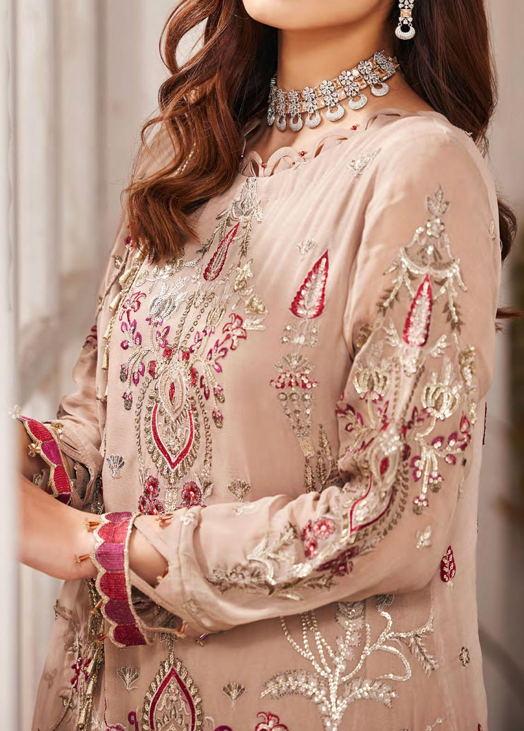 Nafasat By Emaan Adeel Embroidered Chiffon Suits Unstitched 3 Piece EA23-N2 NF-205 - Luxury Collection