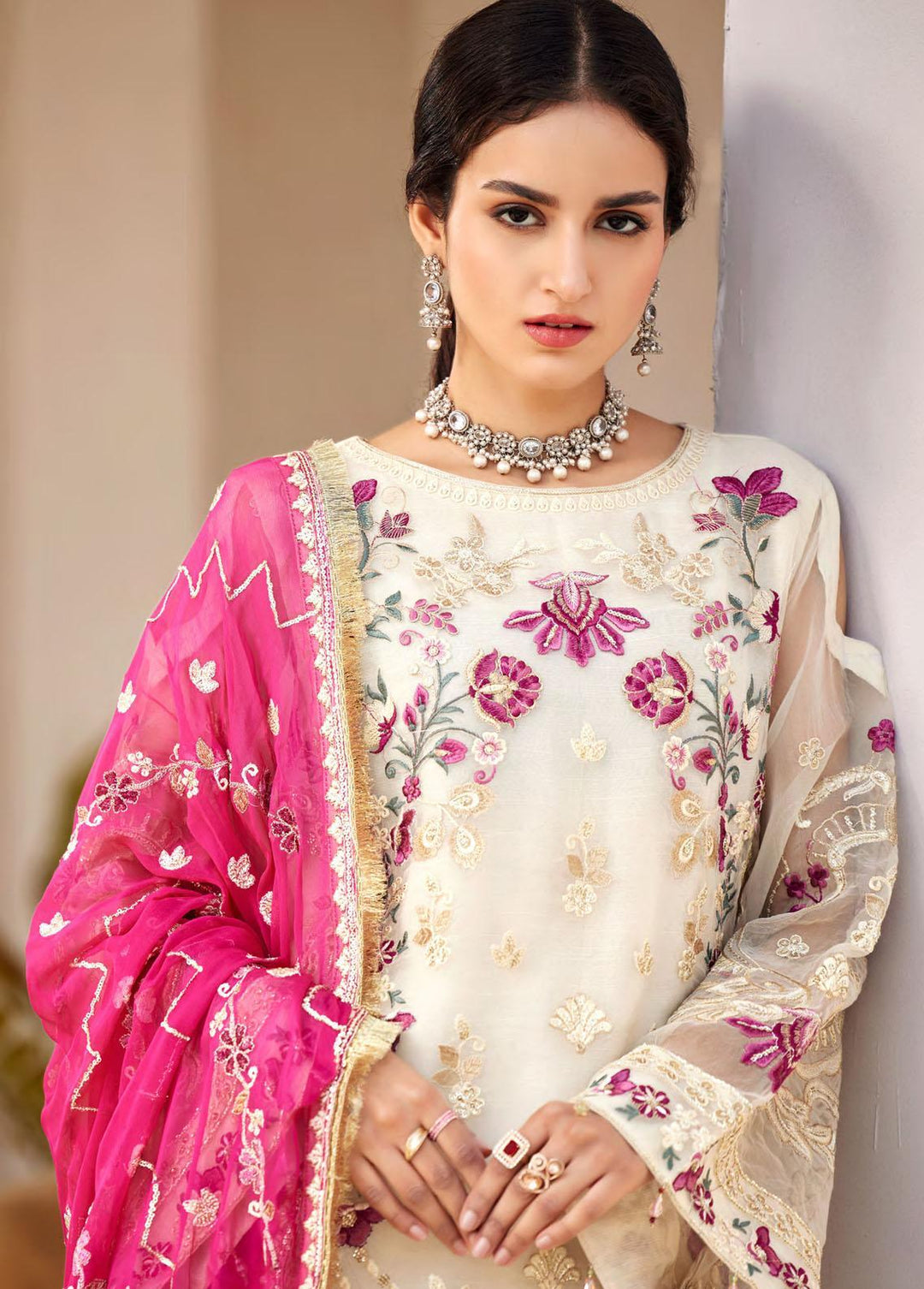 Nafasat By Emaan Adeel Embroidered Organza Suits Unstitched 3 Piece EA23-N2 NF-207 - Luxury Collection