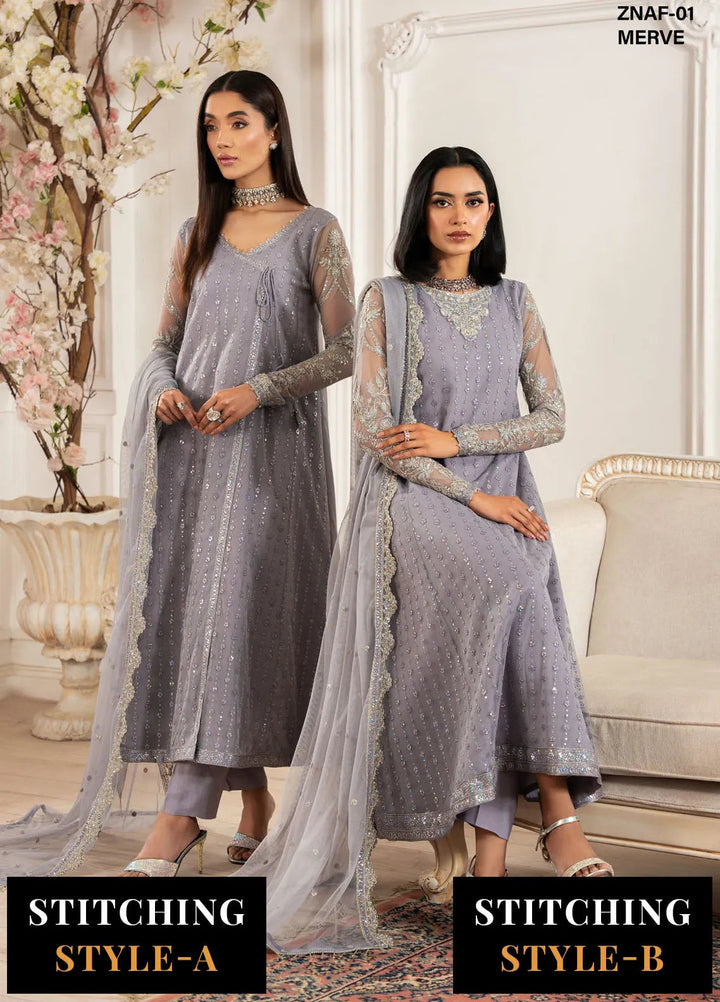 Nafees by Zarif Embroidered Net Suit Unstitched 3 Piece ZR25UF ZNAF-01 Merve - Formals Collection