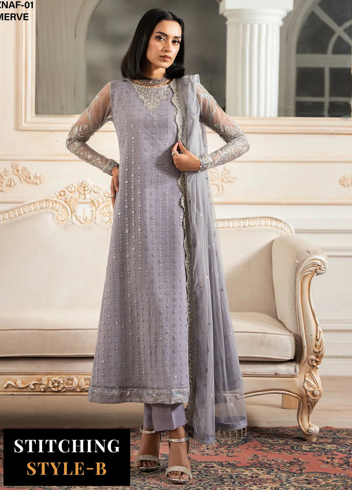 Nafees by Zarif Embroidered Net Suit Unstitched 3 Piece ZF25NF ZNAF-01 Merve - Formals Collection