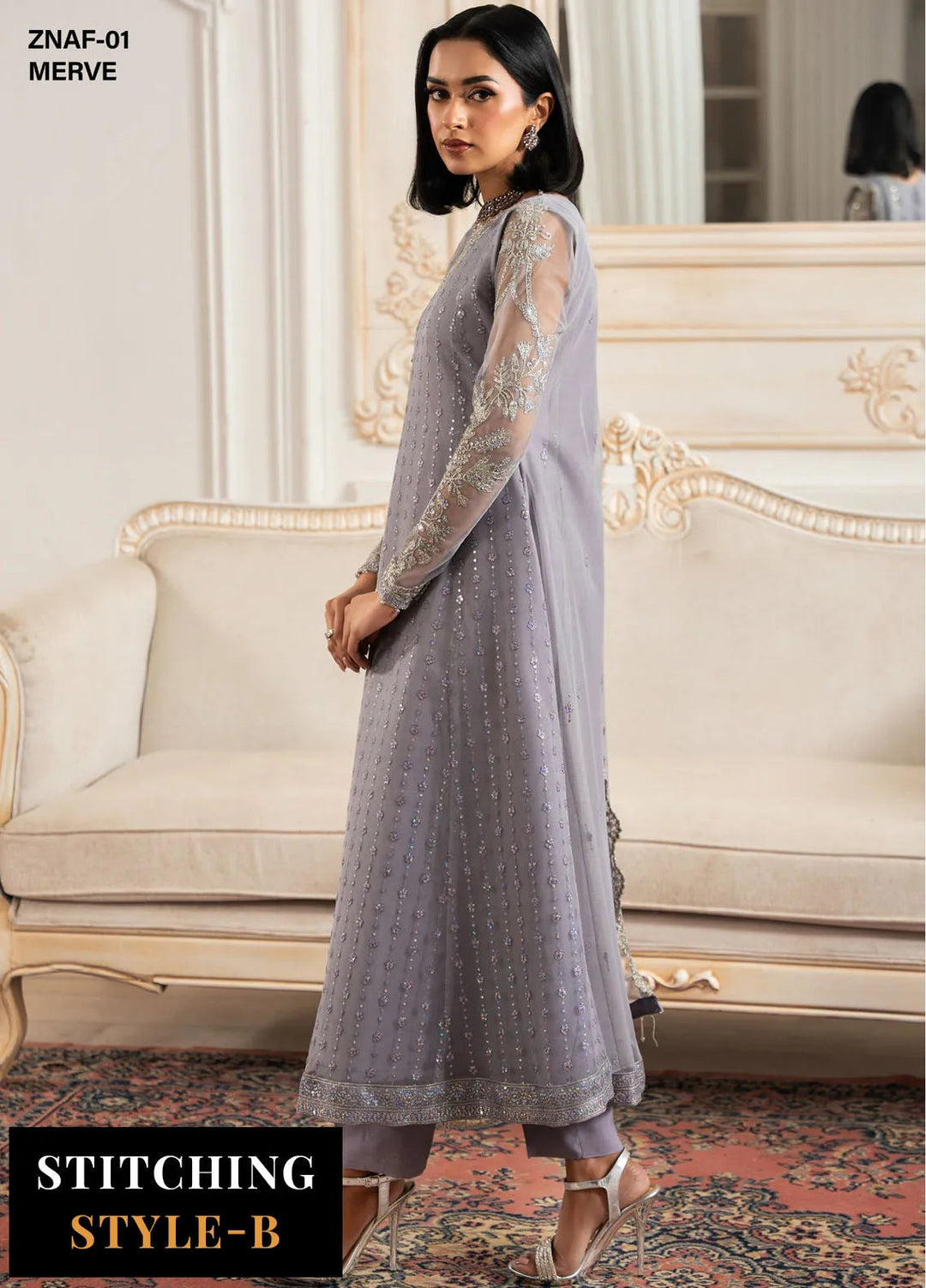 Nafees by Zarif Embroidered Net Suit Unstitched 3 Piece ZR25UF ZNAF-01 Merve - Formals Collection
