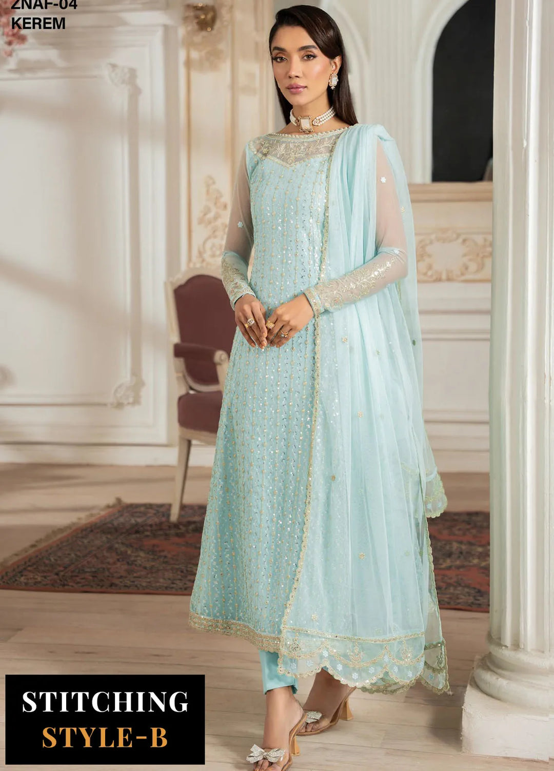 Nafees by Zarif Embroidered Net Suit Unstitched 3 Piece ZF25NF ZNAF-04 Kerem - Formals Collection