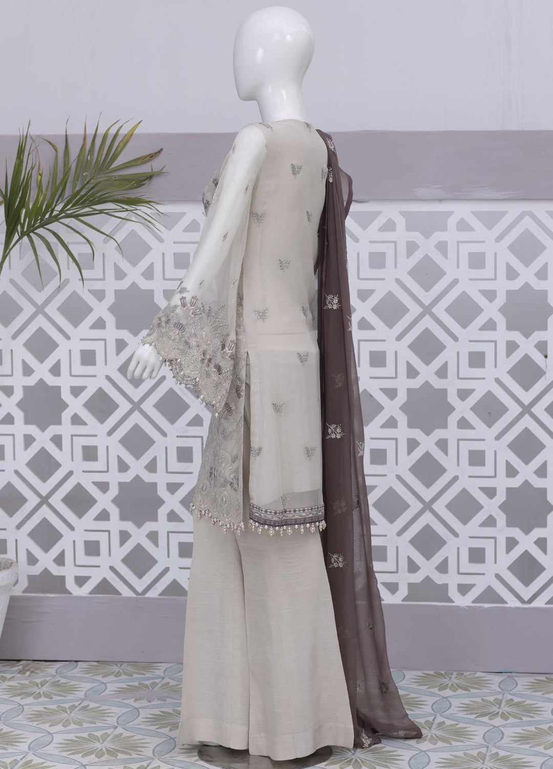 Flossie Embroidered Chiffon Suits Unstitched 3 Piece FS23NF N-710 Eggnog - Festive Collection