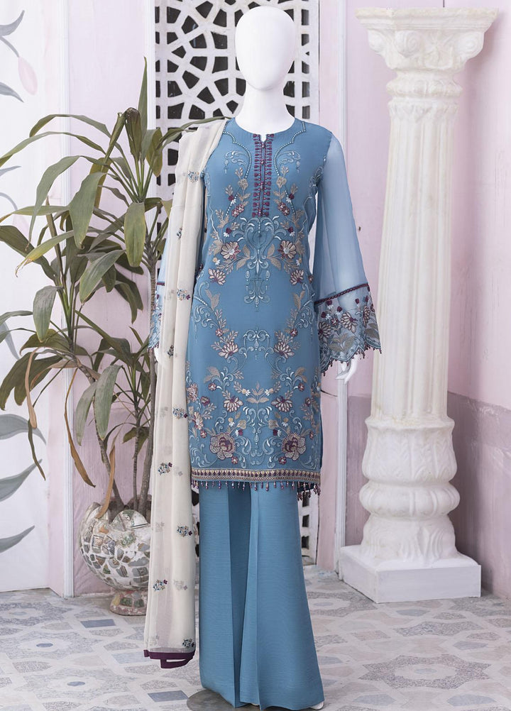 Flossie Embroidered Chiffon Suits Unstitched 3 Piece FS23NF N-808 Norsc Aqua - Festive Collection