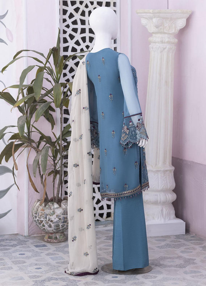 Flossie Embroidered Chiffon Suits Unstitched 3 Piece FS23NF N-808 Norsc Aqua - Festive Collection