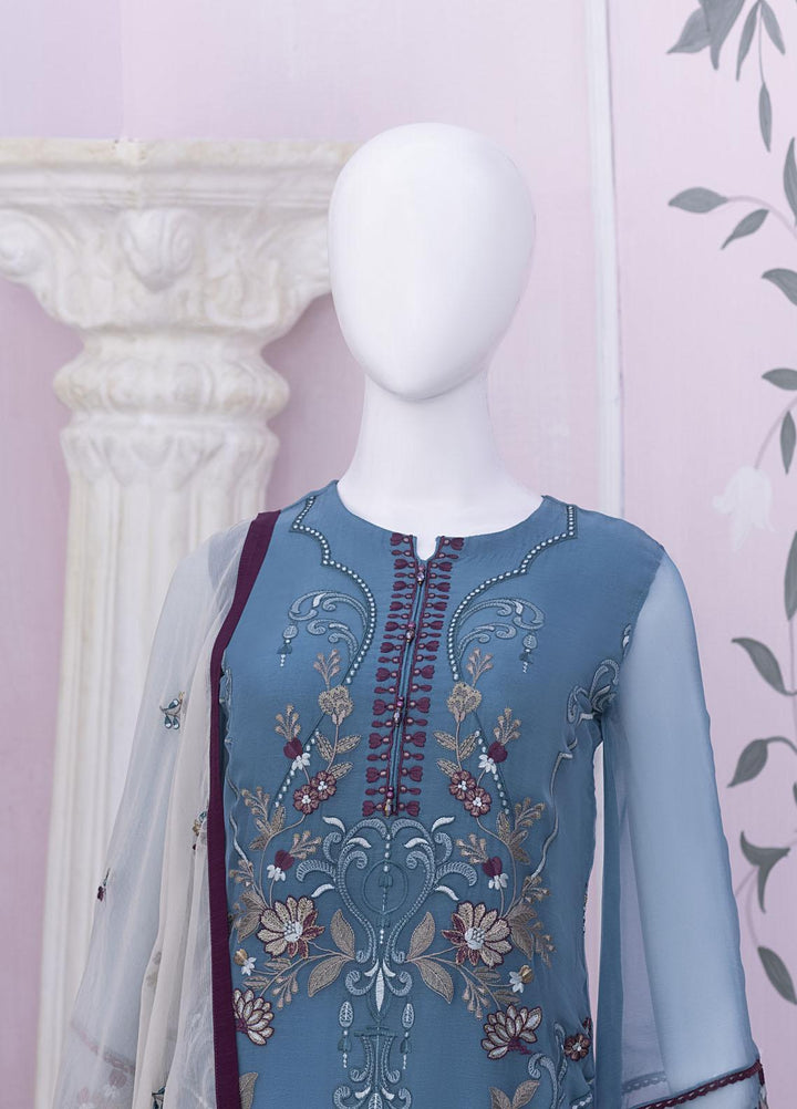 Flossie Embroidered Chiffon Suits Unstitched 3 Piece FS23NF N-808 Norsc Aqua - Festive Collection