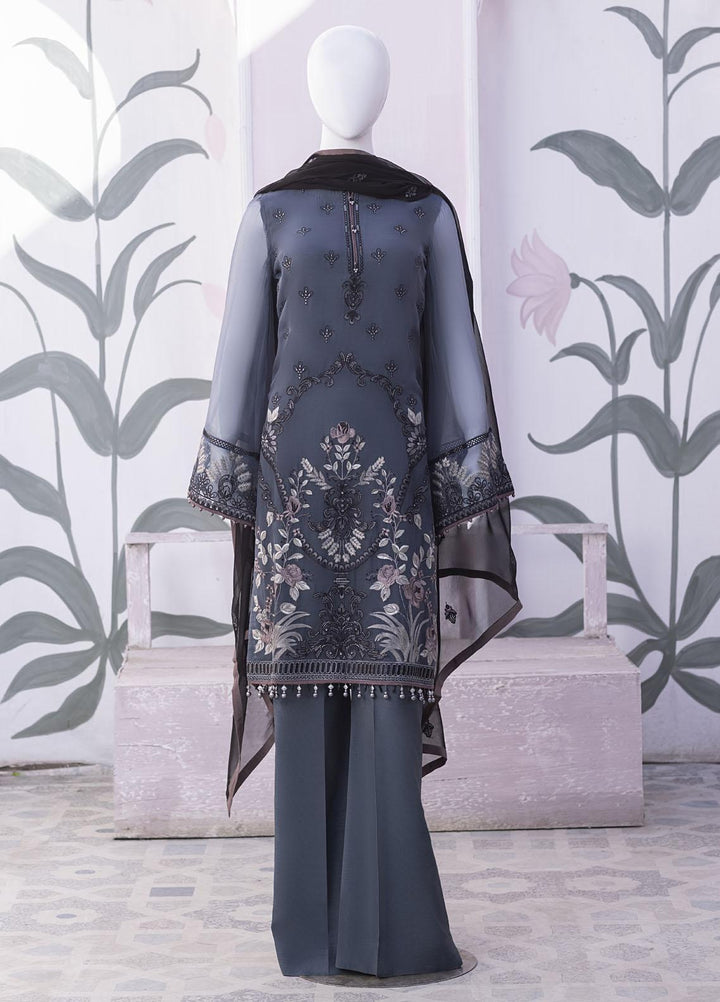 Flossie Embroidered Chiffon Suits Unstitched 3 Piece FS23NF N-810 Vintage Indigo - Festive Collection