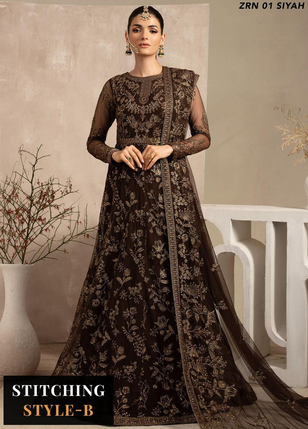 Naqsh By Zarif Embroidered Net Suits Unstitched 3 Piece ZF23NQ ZRN 01 Siyah - Festive Collection