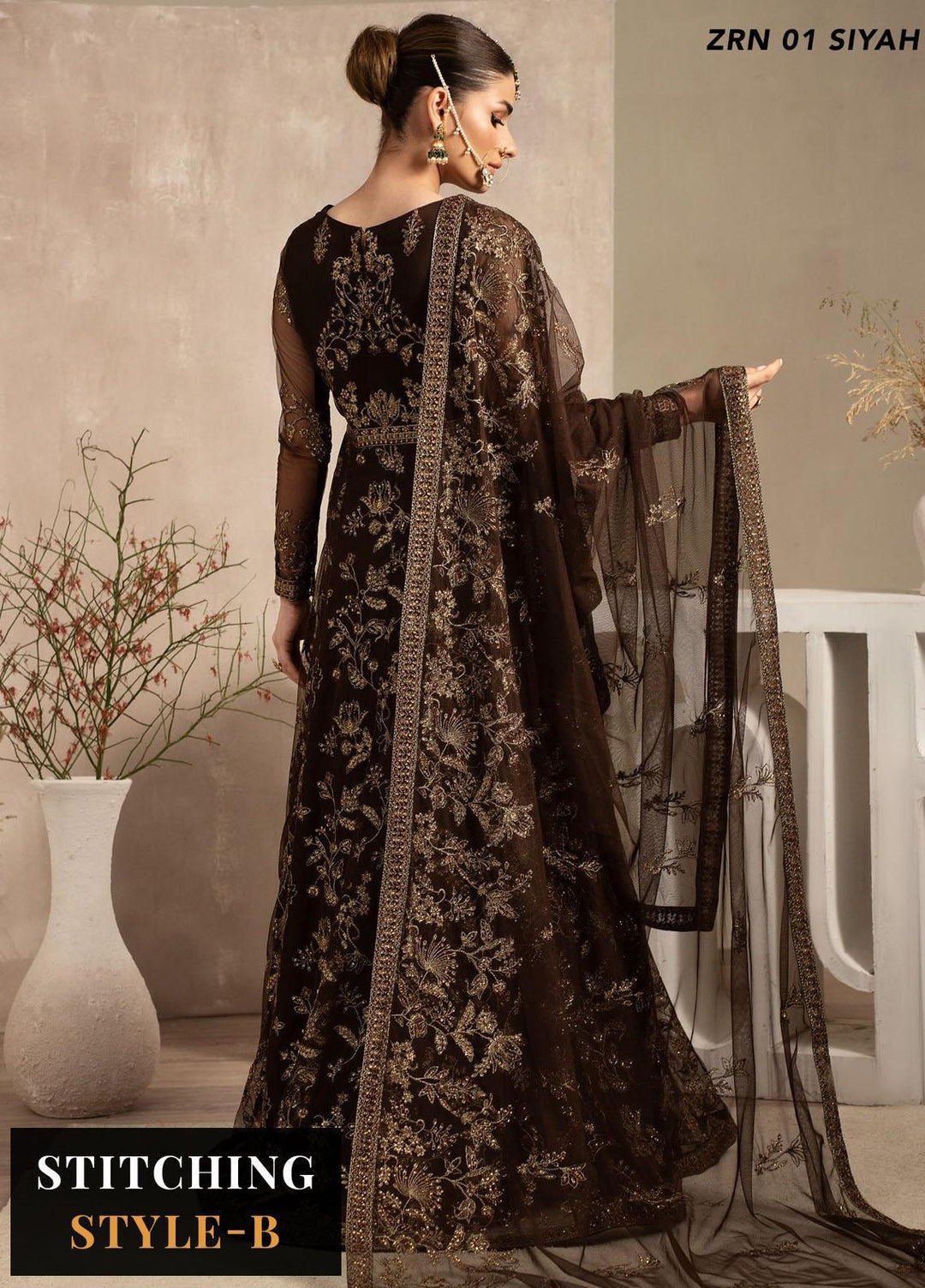 Naqsh By Zarif Embroidered Net Suits Unstitched 3 Piece ZF23NQ ZRN 01 Siyah - Festive Collection