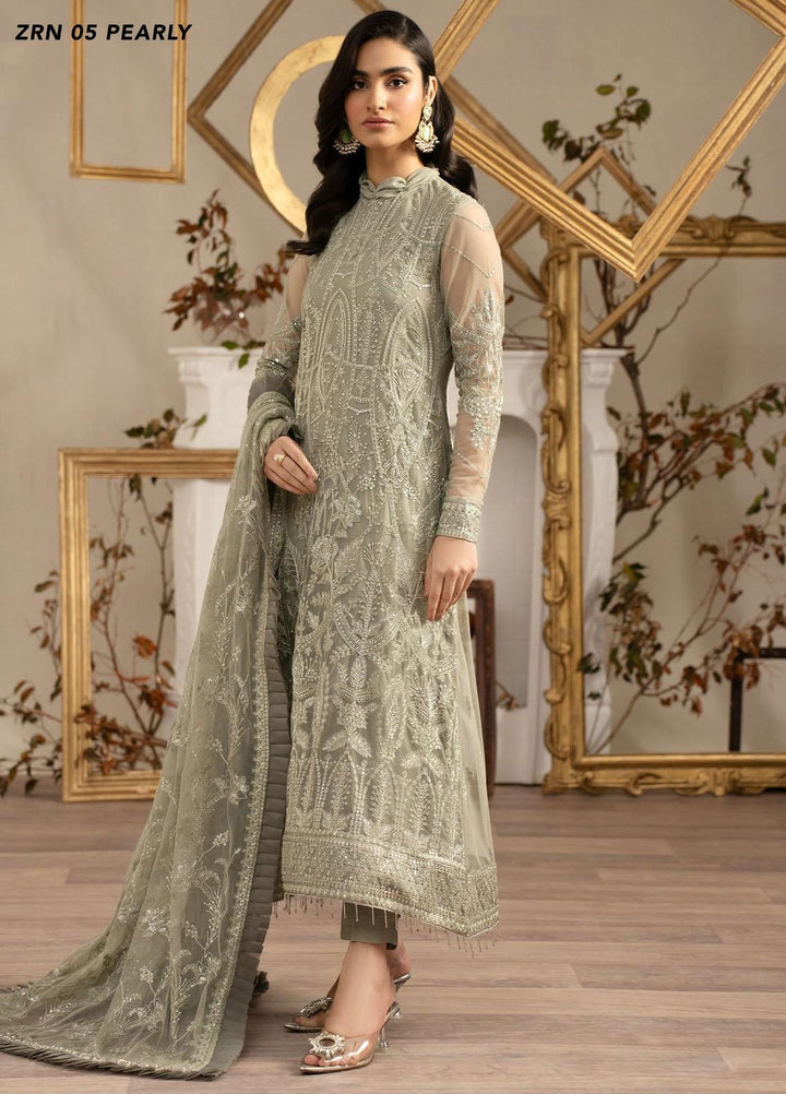 Naqsh By Zarif Embroidered Net Suits Unstitched 3 Piece ZF23NQ ZRN 05 Pearly - Festive Collection