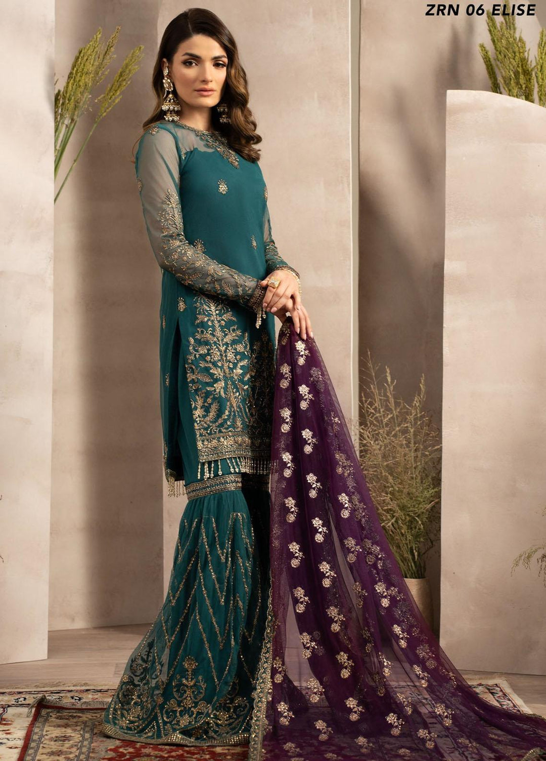 Naqsh By Zarif Embroidered Net Suits Unstitched 4 Piece ZR25UF ZRN 06 Elise - Festive Collection