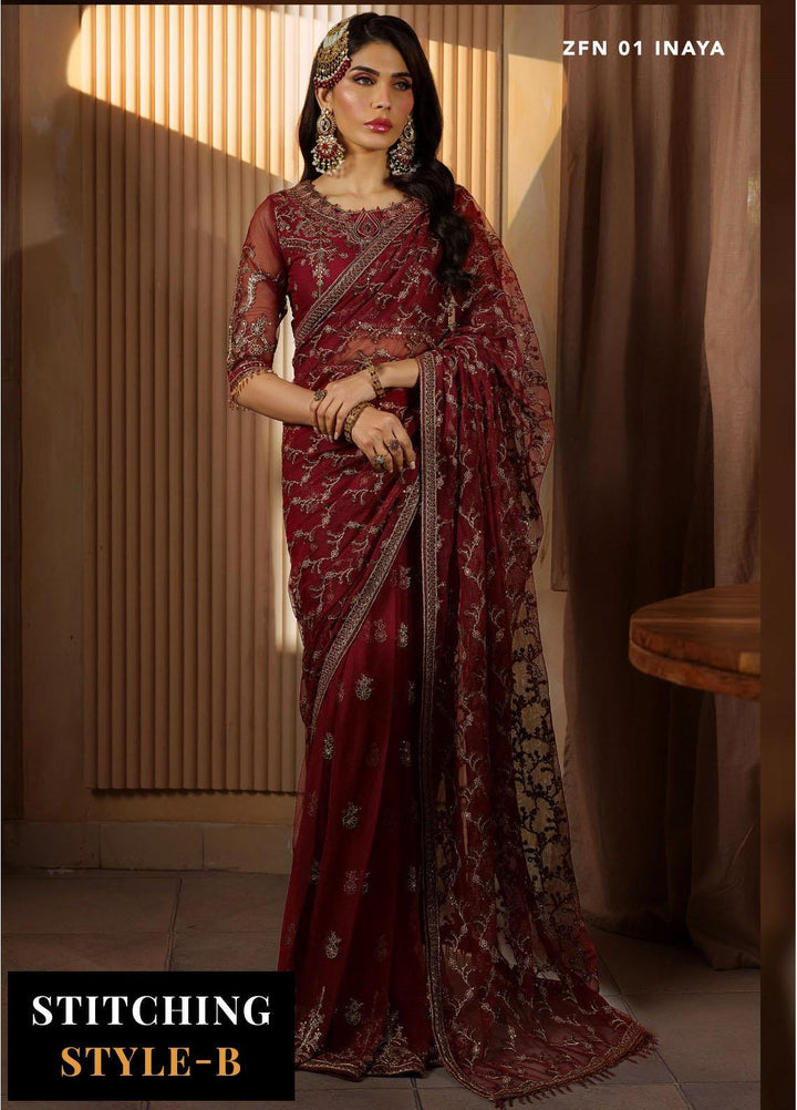 Nauroz By Zarif Embroidered Net Suits Unstitched 3 Piece ZR25UF ZFN 01 Inaya - Festive Collection