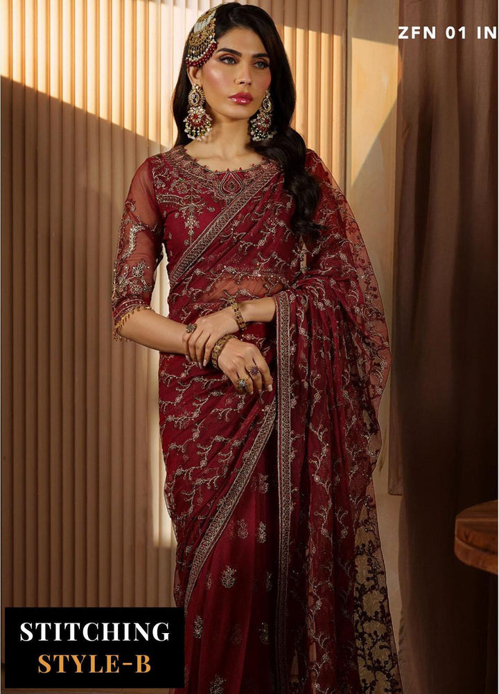 Nauroz By Zarif Embroidered Net Suits Unstitched 3 Piece ZF23NZ ZFN 01 Inaya - Festive Collection