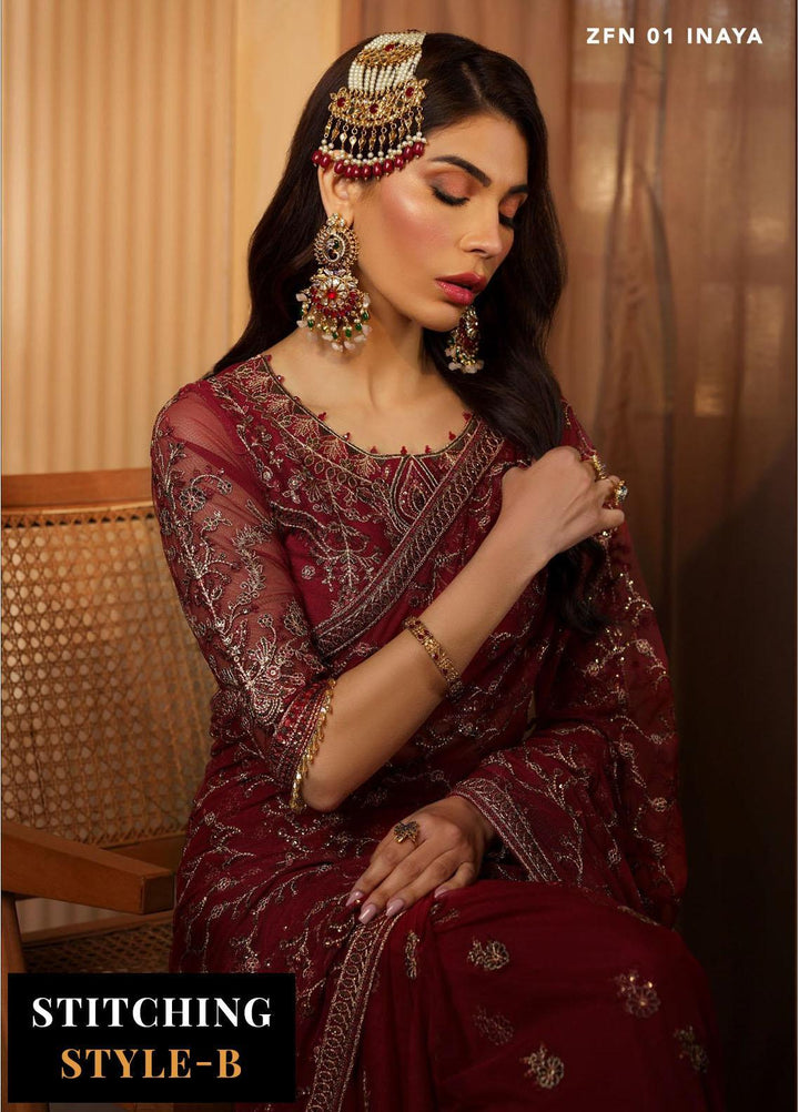 Nauroz By Zarif Embroidered Net Suits Unstitched 3 Piece ZF23NZ ZFN 01 Inaya - Festive Collection