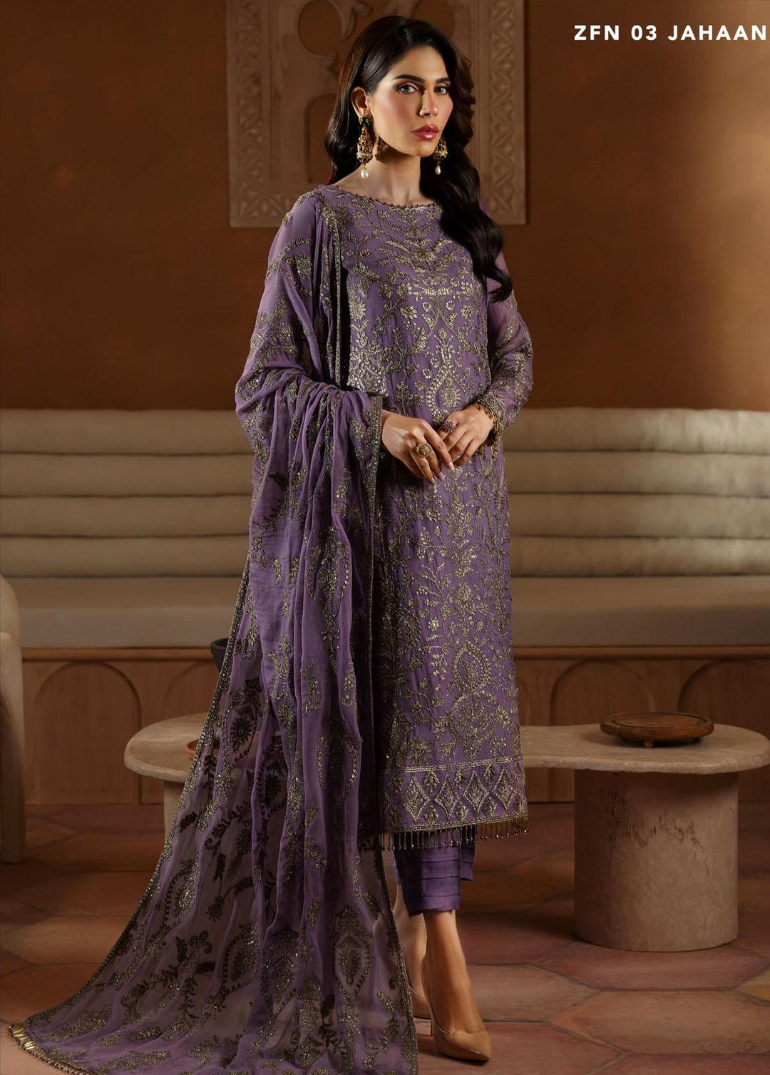Nauroz By Zarif Embroidered Chiffon Suits Unstitched 3 Piece ZF23NZ ZFN 03 Jahaan - Festive Collection