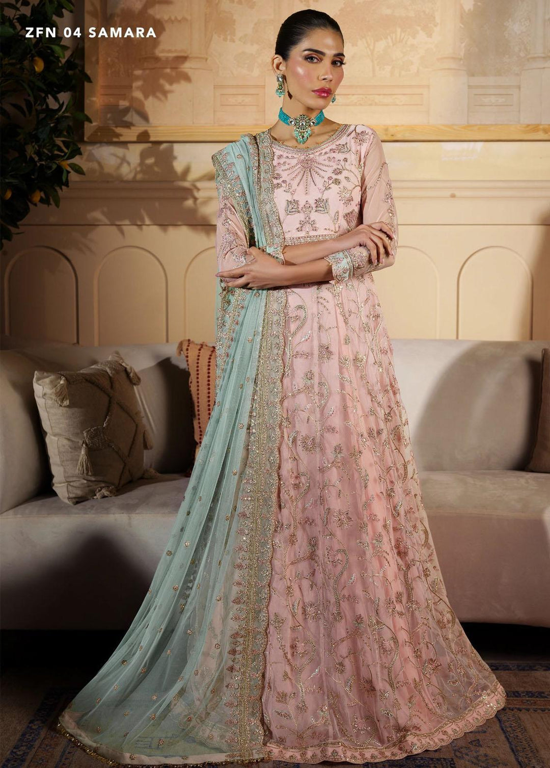 Nauroz By Zarif Embroidered Net Suits Unstitched 3 Piece ZF23NZ ZFN 04 Samara - Festive Collection