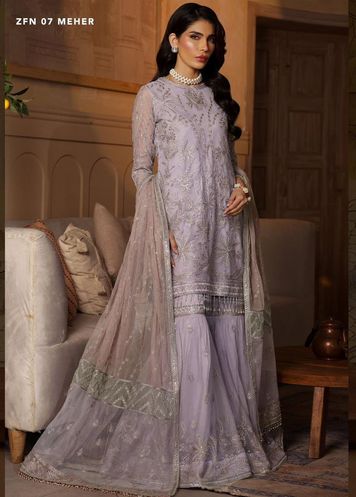 Nauroz By Zarif Embroidered Net Suits Unstitched 3 Piece ZF23NZ ZFN 07 Meher - Festive Collection