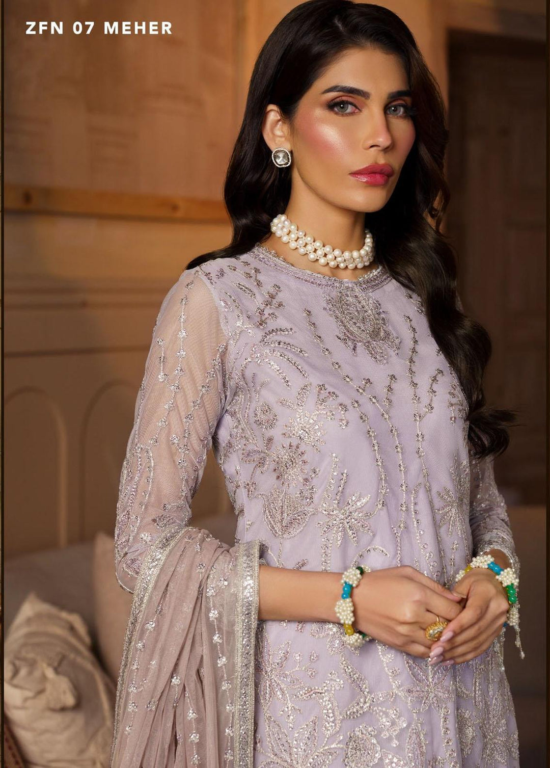 Nauroz By Zarif Embroidered Net Suits Unstitched 3 Piece ZF23NZ ZFN 07 Meher - Festive Collection