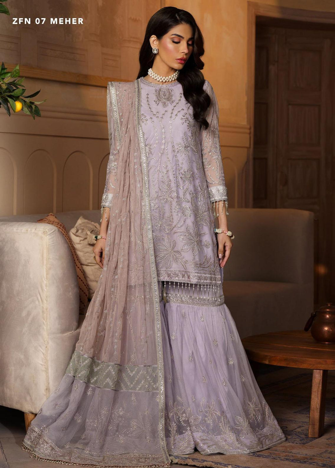 Nauroz By Zarif Embroidered Net Suits Unstitched 3 Piece ZF23NZ ZFN 07 Meher - Festive Collection
