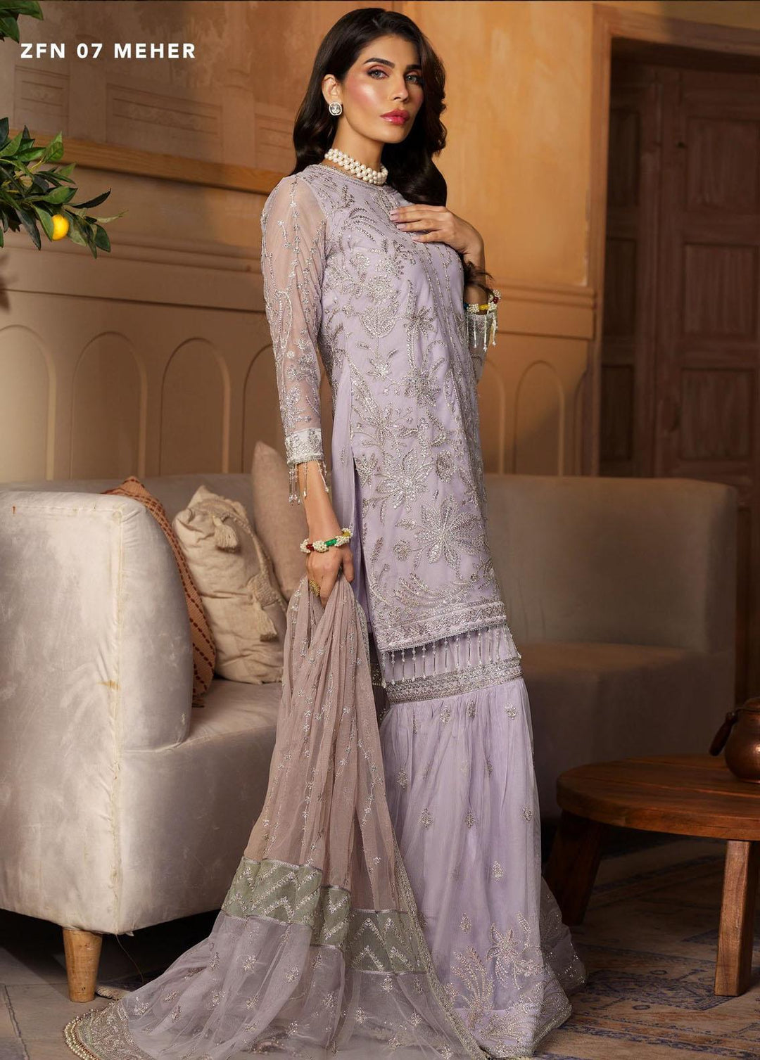 Nauroz By Zarif Embroidered Net Suits Unstitched 3 Piece ZF23NZ ZFN 07 Meher - Festive Collection