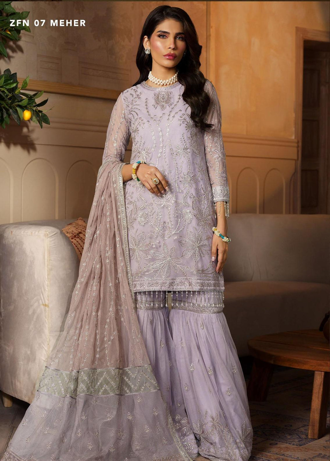 Nauroz By Zarif Embroidered Net Suits Unstitched 3 Piece ZF23NZ ZFN 07 Meher - Festive Collection