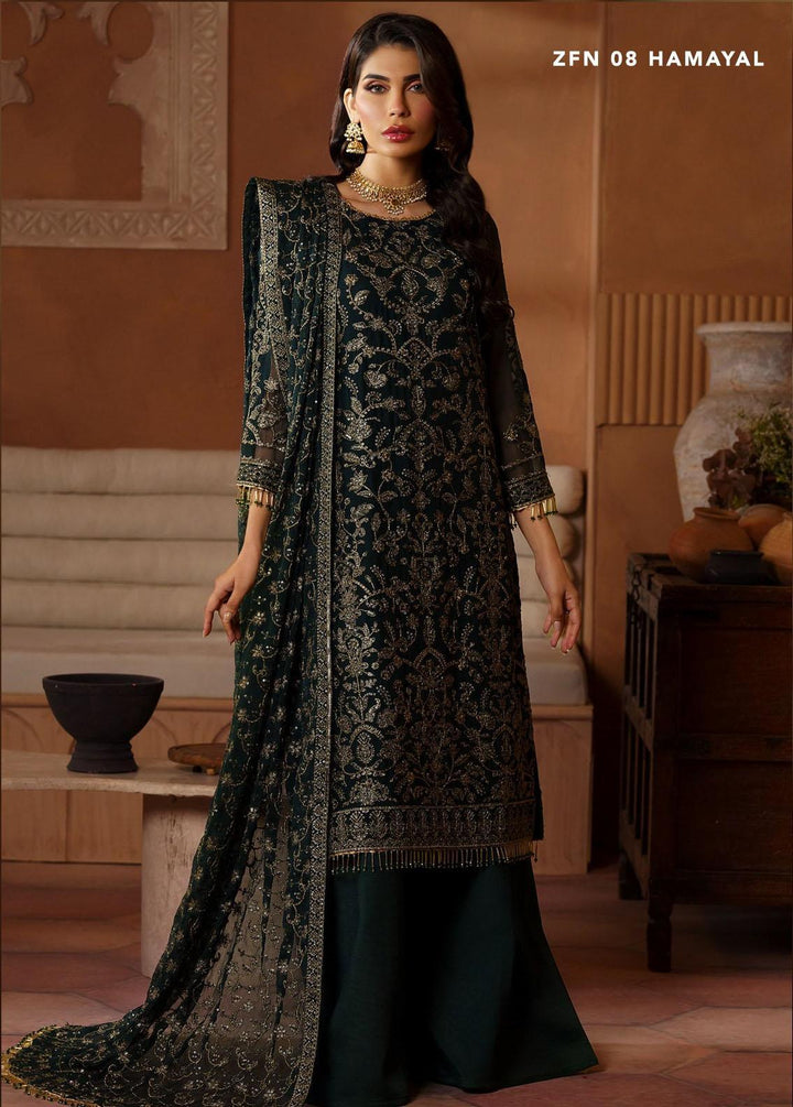 Nauroz By Zarif Embroidered Chiffon Suits Unstitched 3 Piece ZF23NZ ZFN 08 Hamayal - Festive Collection