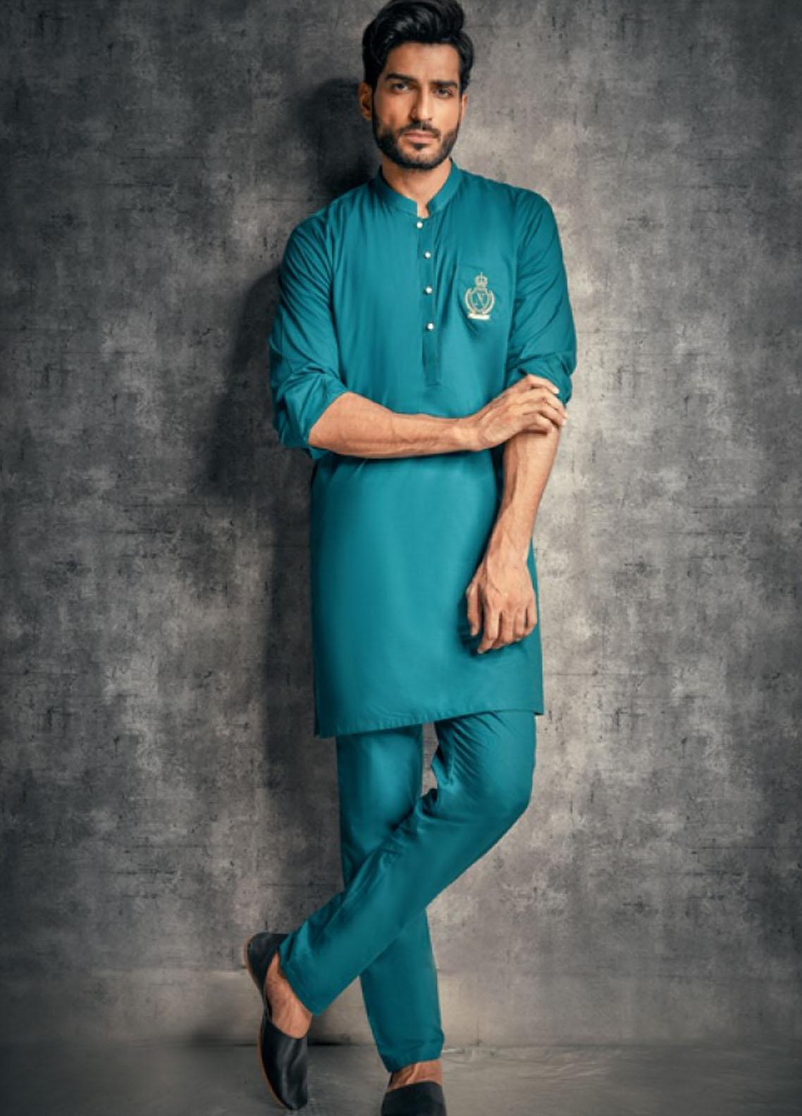 Buy Naushad Imdad Cotton Formal Kurta Pajama for Men - SEA GREEN KP ...