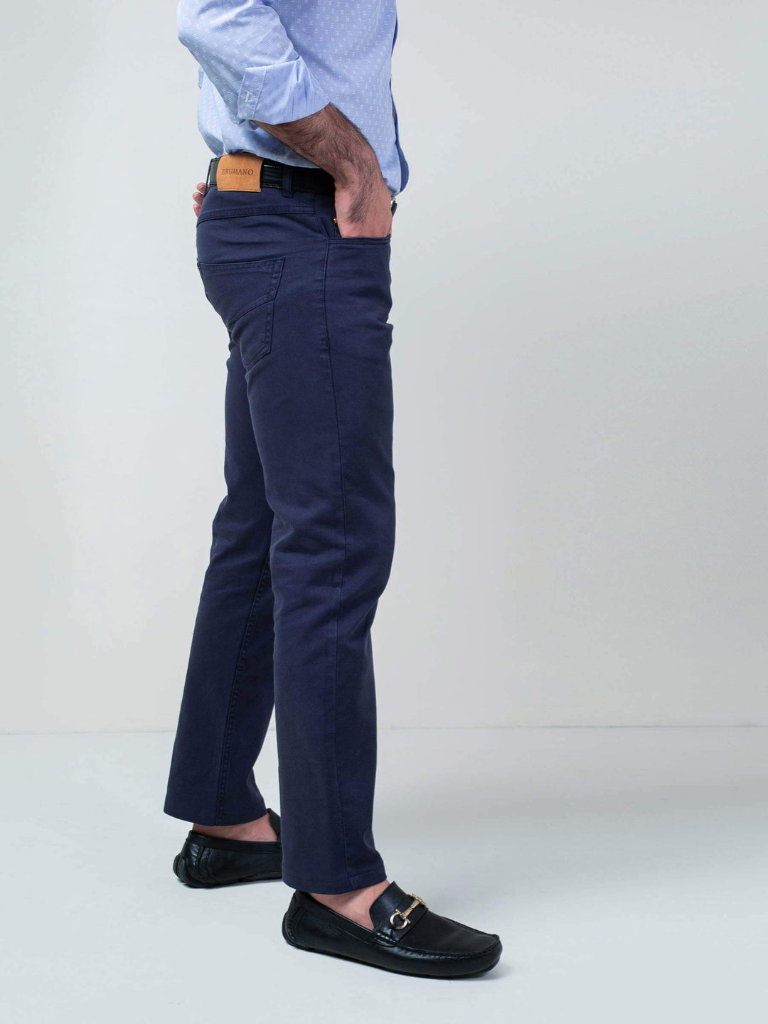 Brumano Solids Cotton Trouser Navy Blue Five Pocket Trouser