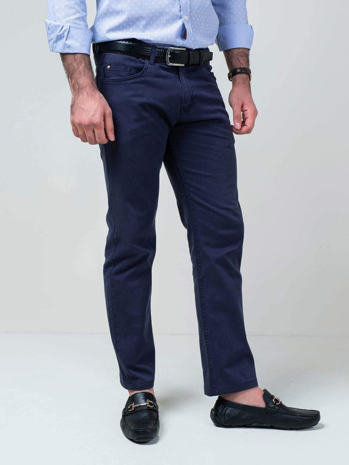Brumano Solids Cotton Trouser Navy Blue Five Pocket Trouser