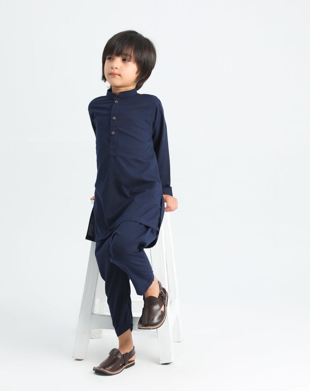 Muraqsh Ready To Wear Solids Cotton Boys Navy Blue Kurta Trouser MUR-NBKT - Summer Collection