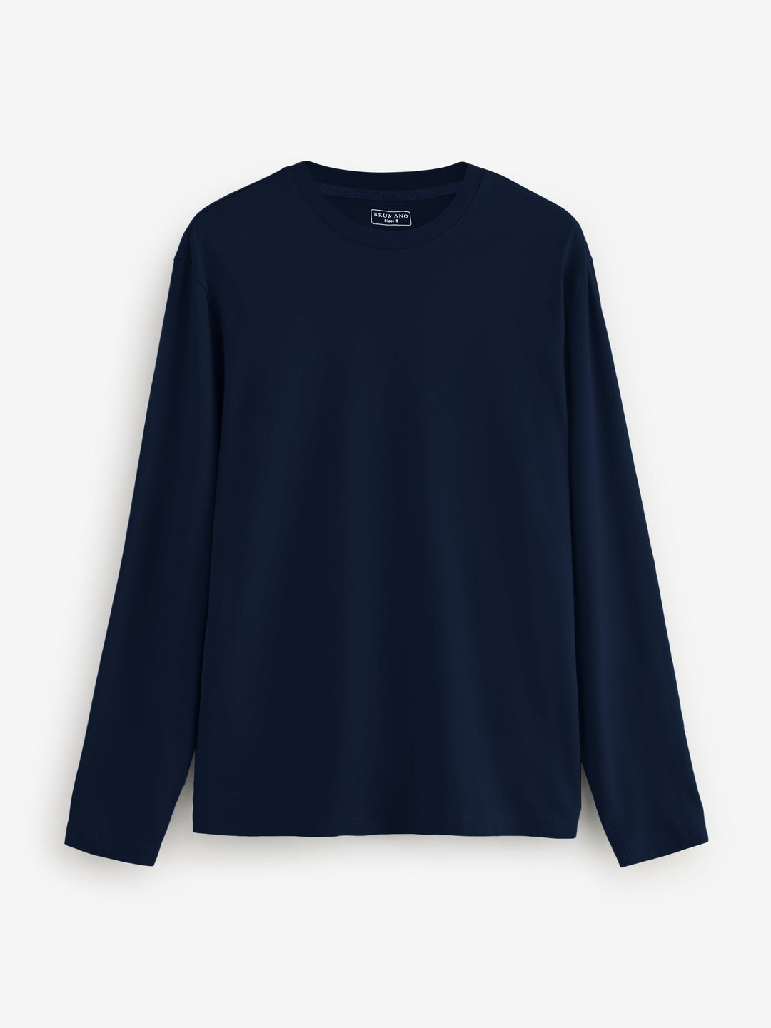 Brumano Mens T-Shirt RTW Solids Cotton Navy Blue Long Sleeve Crew Neck Casual Collection