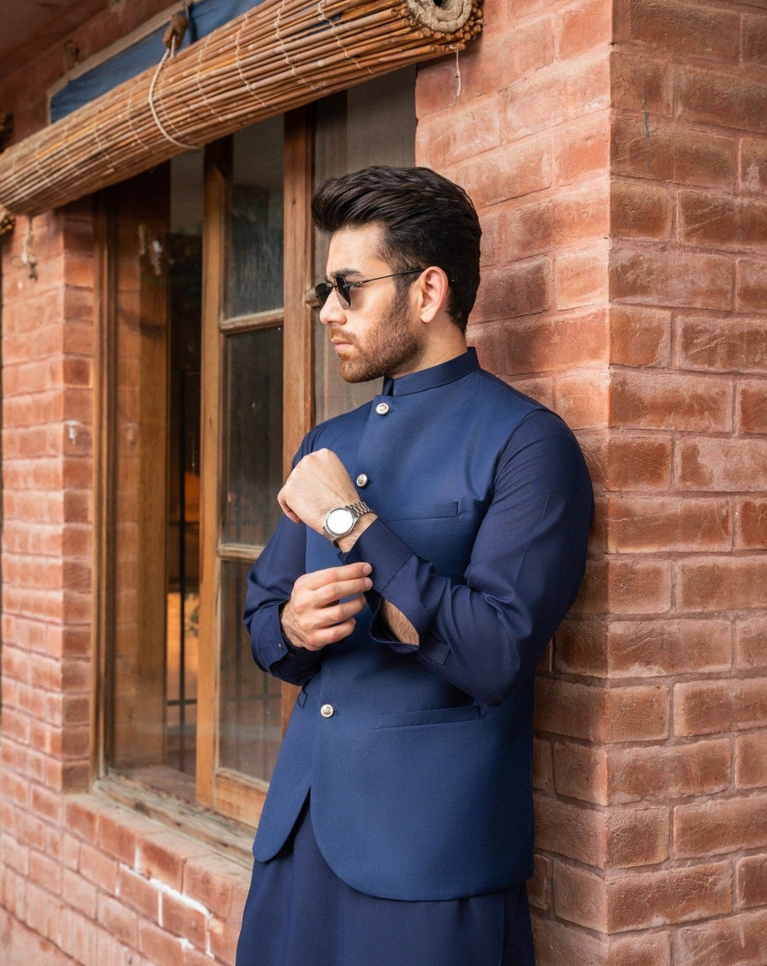 Muraqsh Ready To Wear Solids Cotton Men Navy Blue Suiting Waistcoat Round Cut MUR-NB - Summer Collection