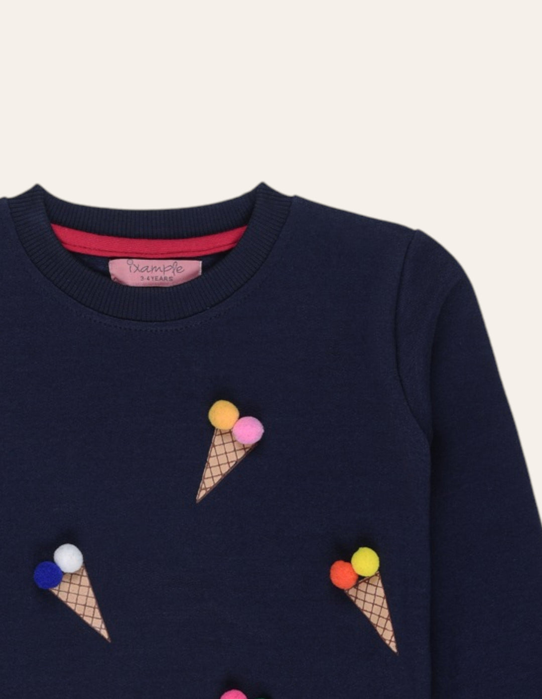 Ixample Kids Pret 1 Piece Hand work Navy Waffle Sweatshirt With Pom Pom - Winter Collection