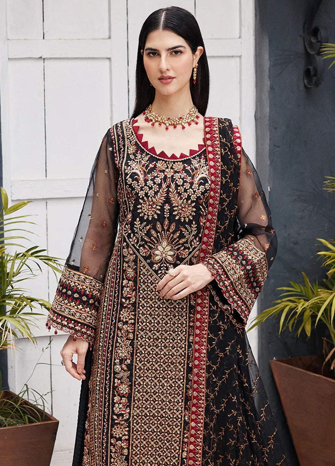 Nawabzadi By Emaan Adeel Embroidered Organza Suits Unstitched 3 Piece NZ23EA NW-03 - Luxury Collection
