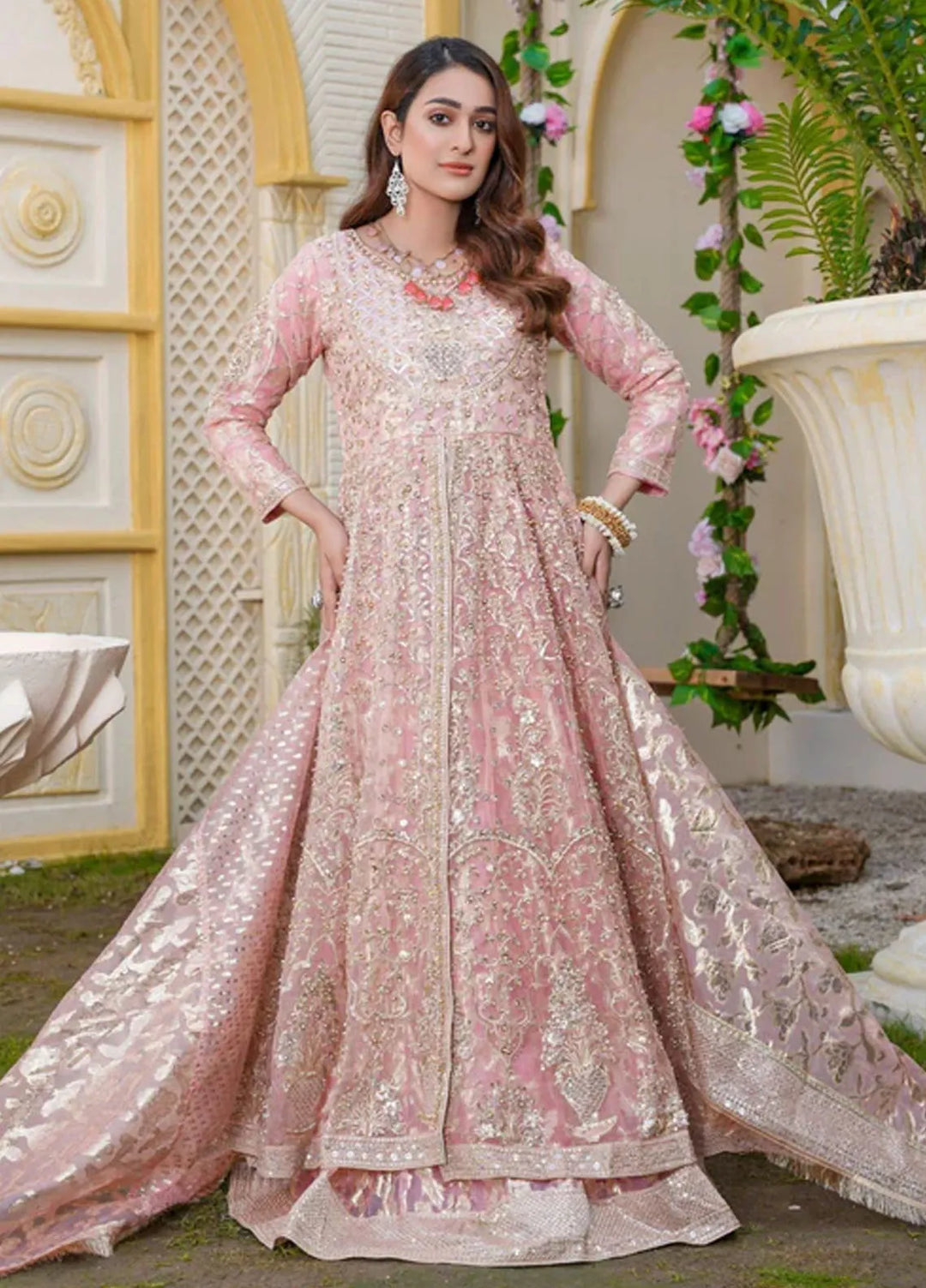 Naya Mausam by Gulnoor Pret Embroidered Bereze Net 3 Piece Suit Chandan Dusty Pink