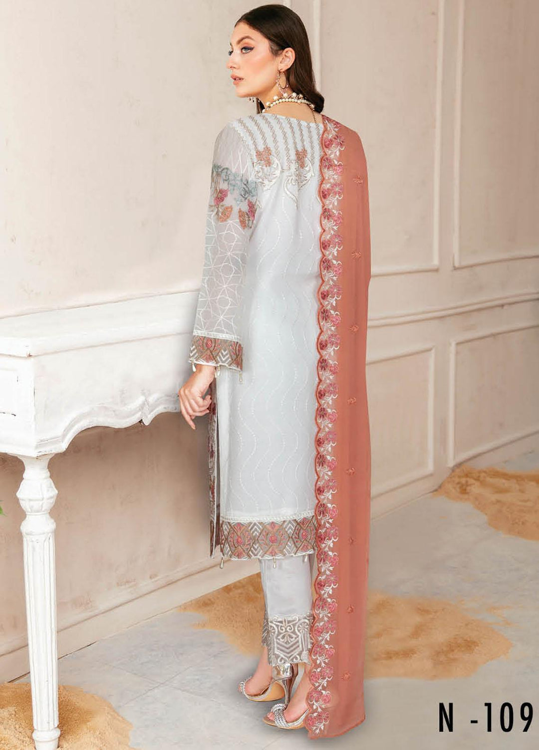 Nayab By Ramsha Embroidered Chiffon Suits Unstitched 3 Piece RSH23N N-109 - Festive Collection