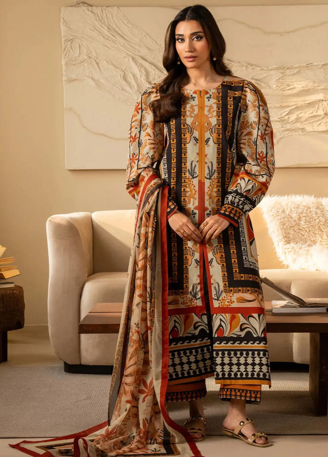 Nazm by Maryum N Maria Printed Silk Suits Unstitched 3 Piece MNM25N MS50462-Celesta - Fall Collection