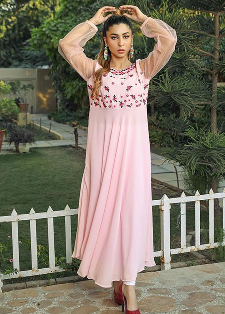 Nazmina Pret Embroidered Crepe Frock NZ23F NE-34 PINK BLOSSOMS