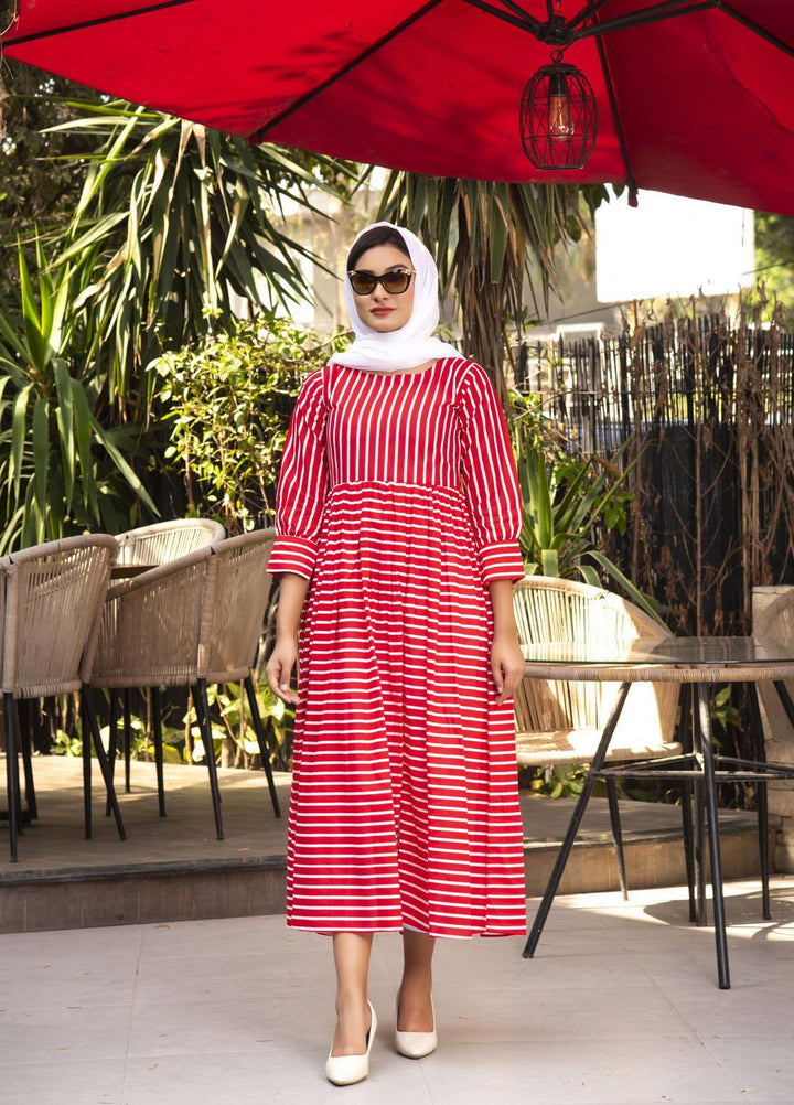 Nazmina Pret  Lawn Western Dress Rose stripes FR-599