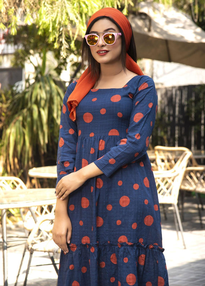 Nazmina Pret  Lawn Western Dress Blue Polka FR-597